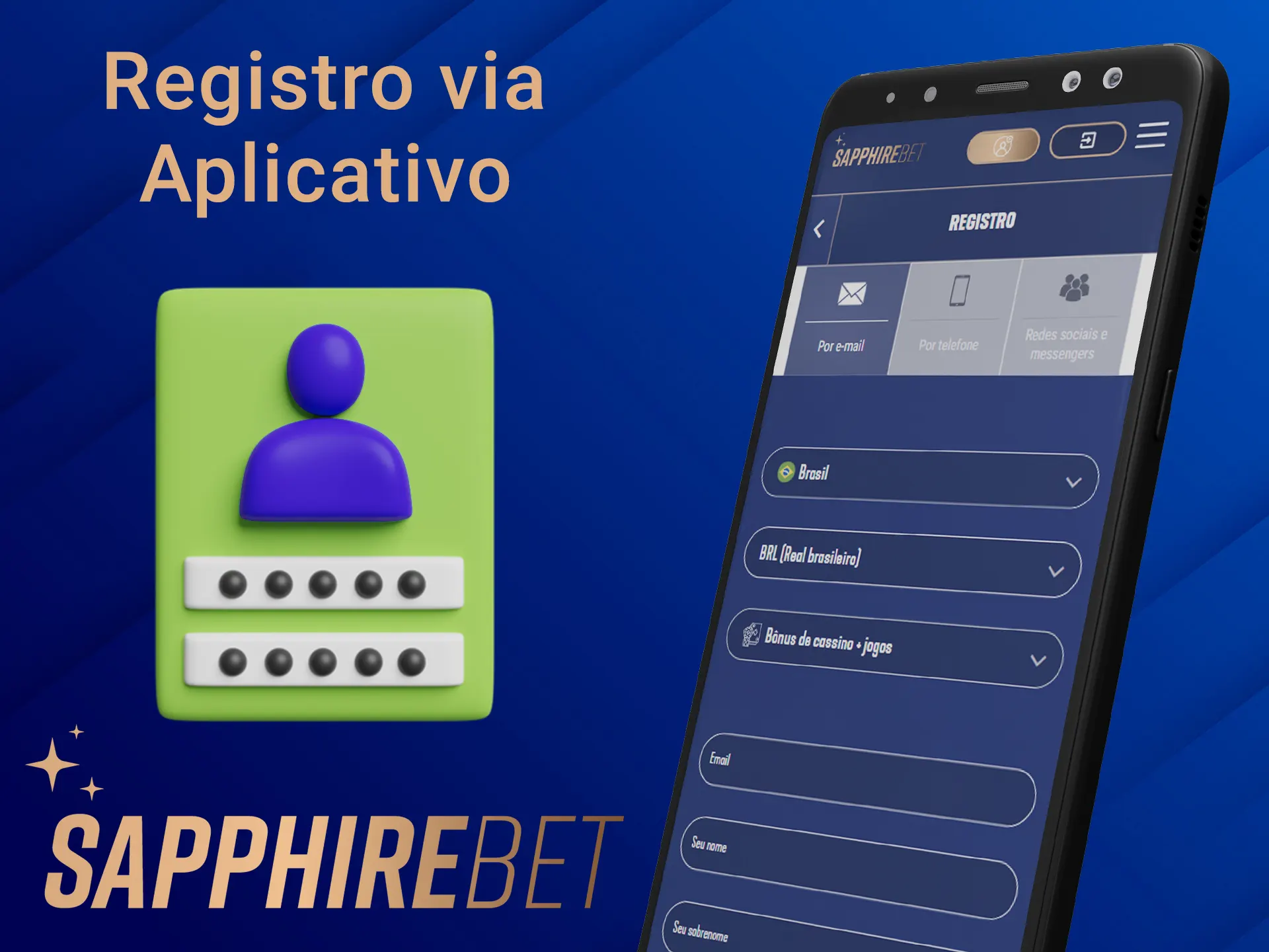 Registre uma nova conta no aplicativo Sapphirebet.