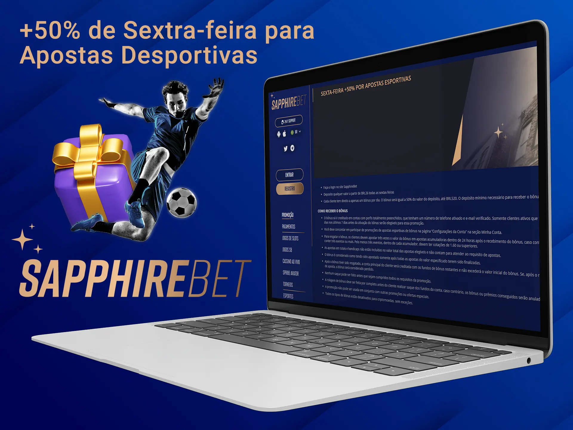 Aposte em esportes e use o bônus esportivo para ganhar dinheiro adicional no Sapphirebet.