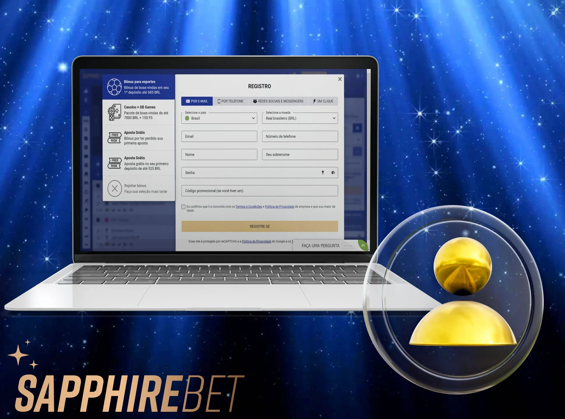 Abra o site oficial da Sapphirebet e registre-se para criar sua conta pessoal.