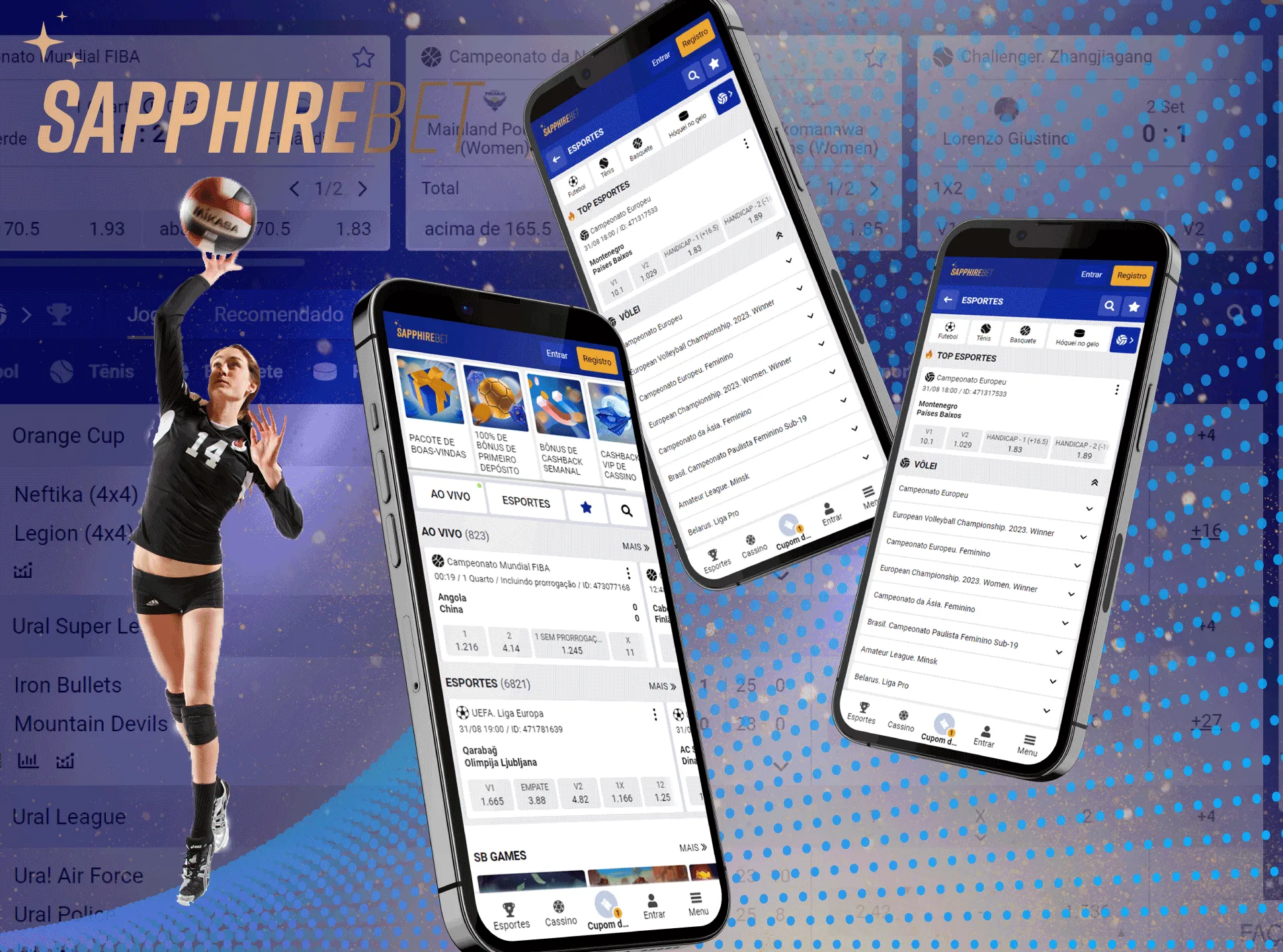 Baixe o aplicativo Sapphirebet e faça apostas no vôlei pelo seu smartphone.