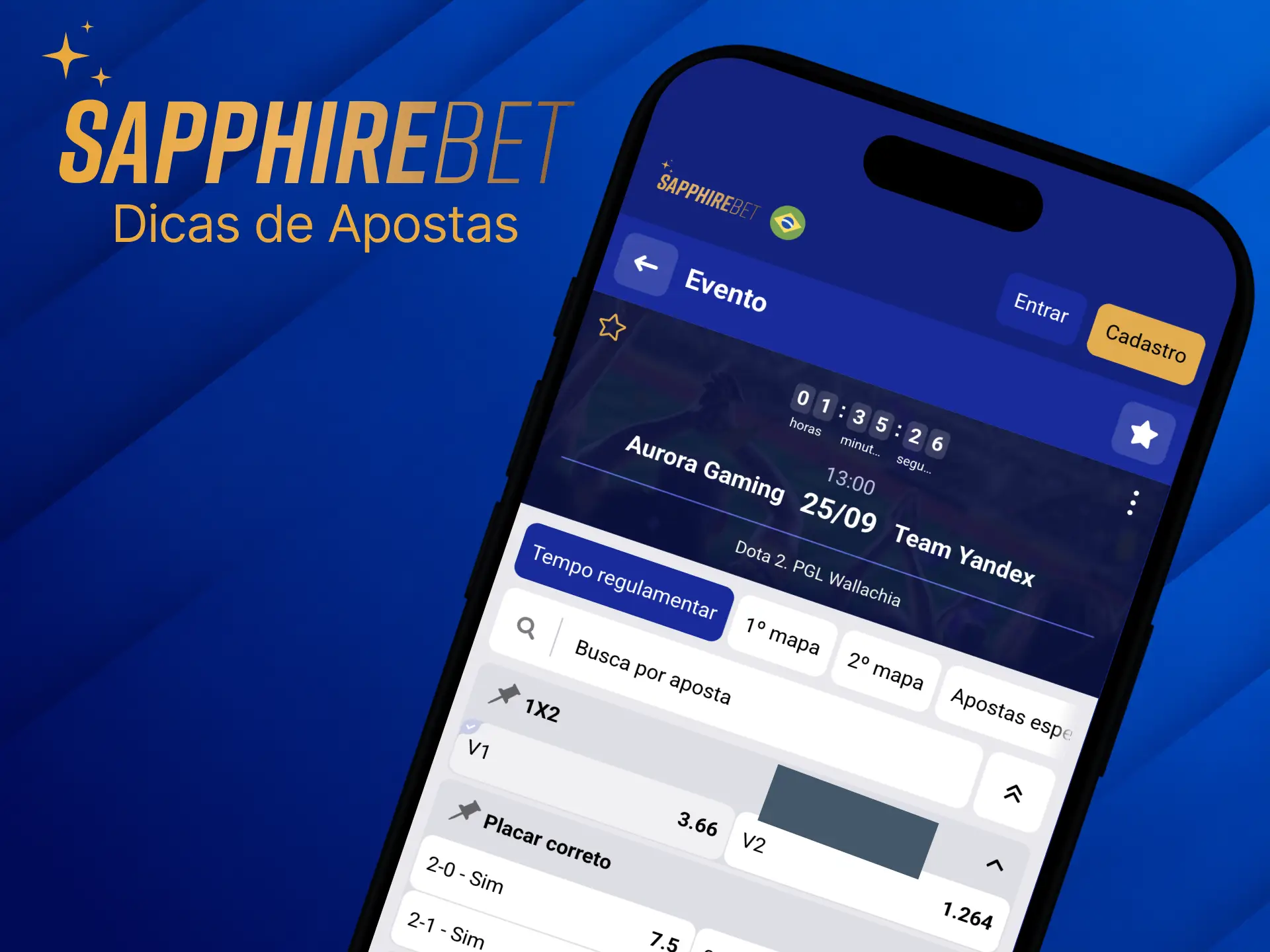 Faça apostas em esportes eletrônicos usando o aplicativo Sapphirebet iOS.