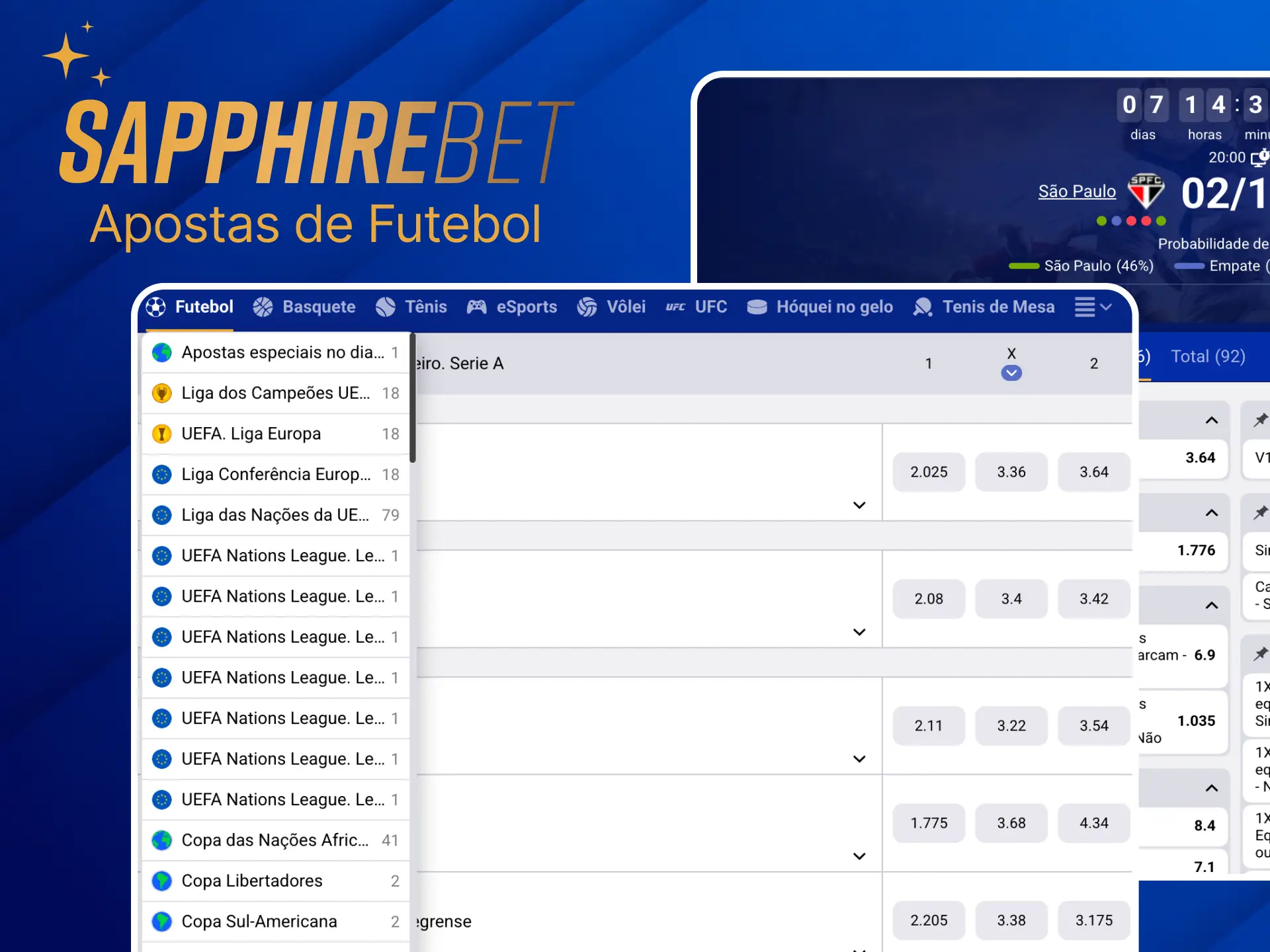 Os fãs de futebol apreciarão o número de campeonatos e apostas disponíveis no Sapphirebet Casino.