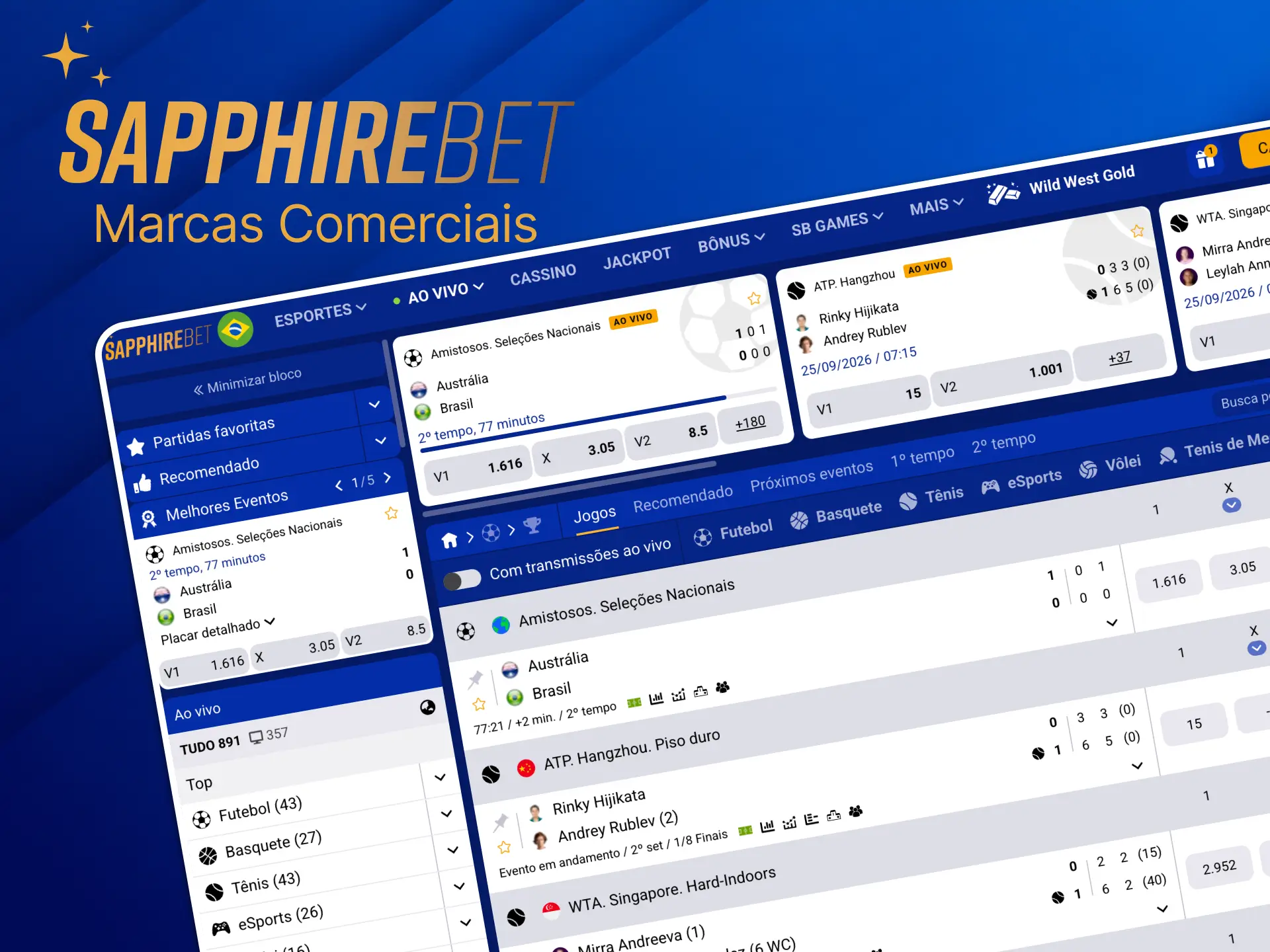A Sapphirebet possui suas próprias marcas comerciais e nome de domínio registrados.