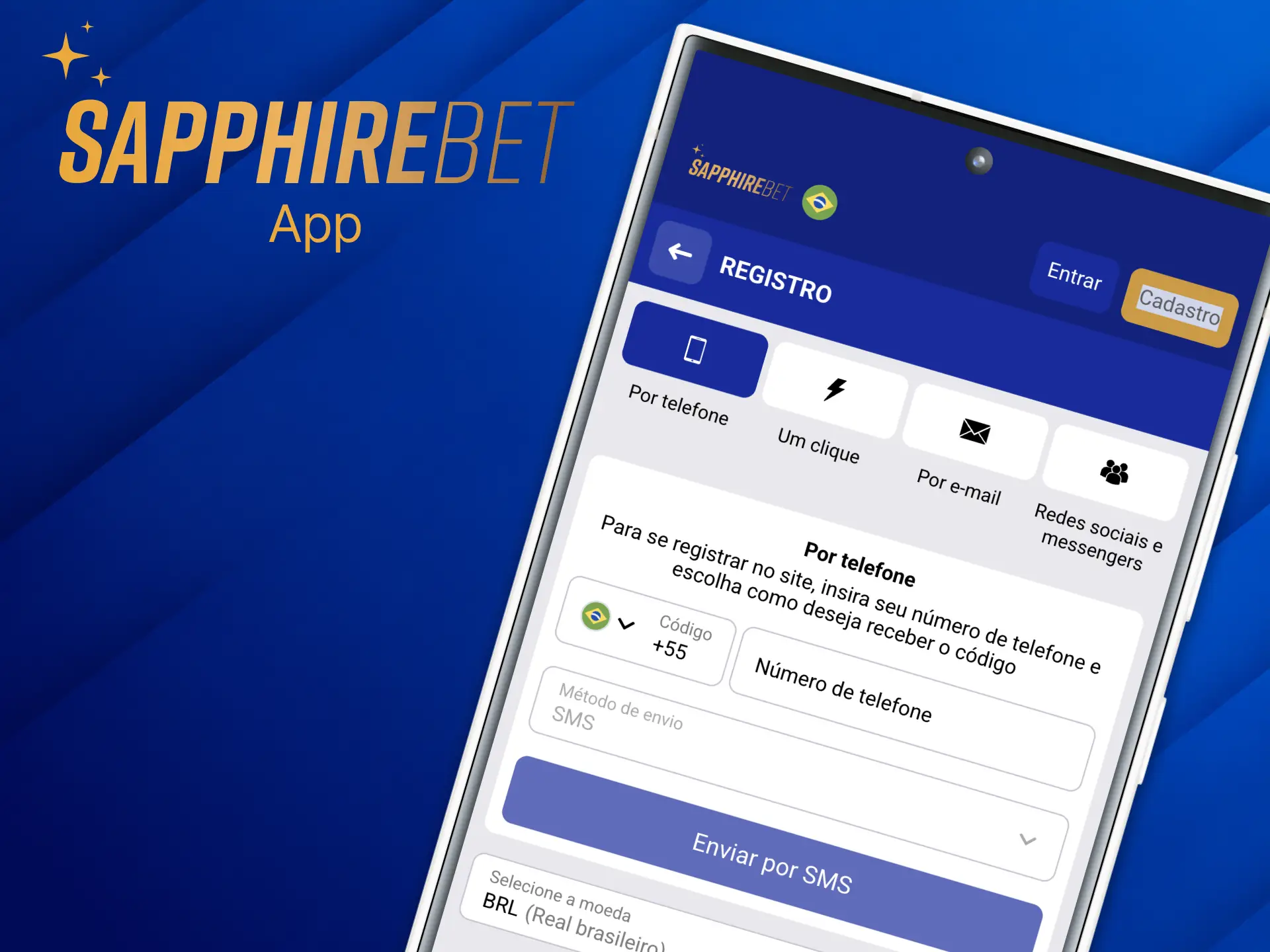 Crie uma nova conta no aplicativo Sapphirebet.