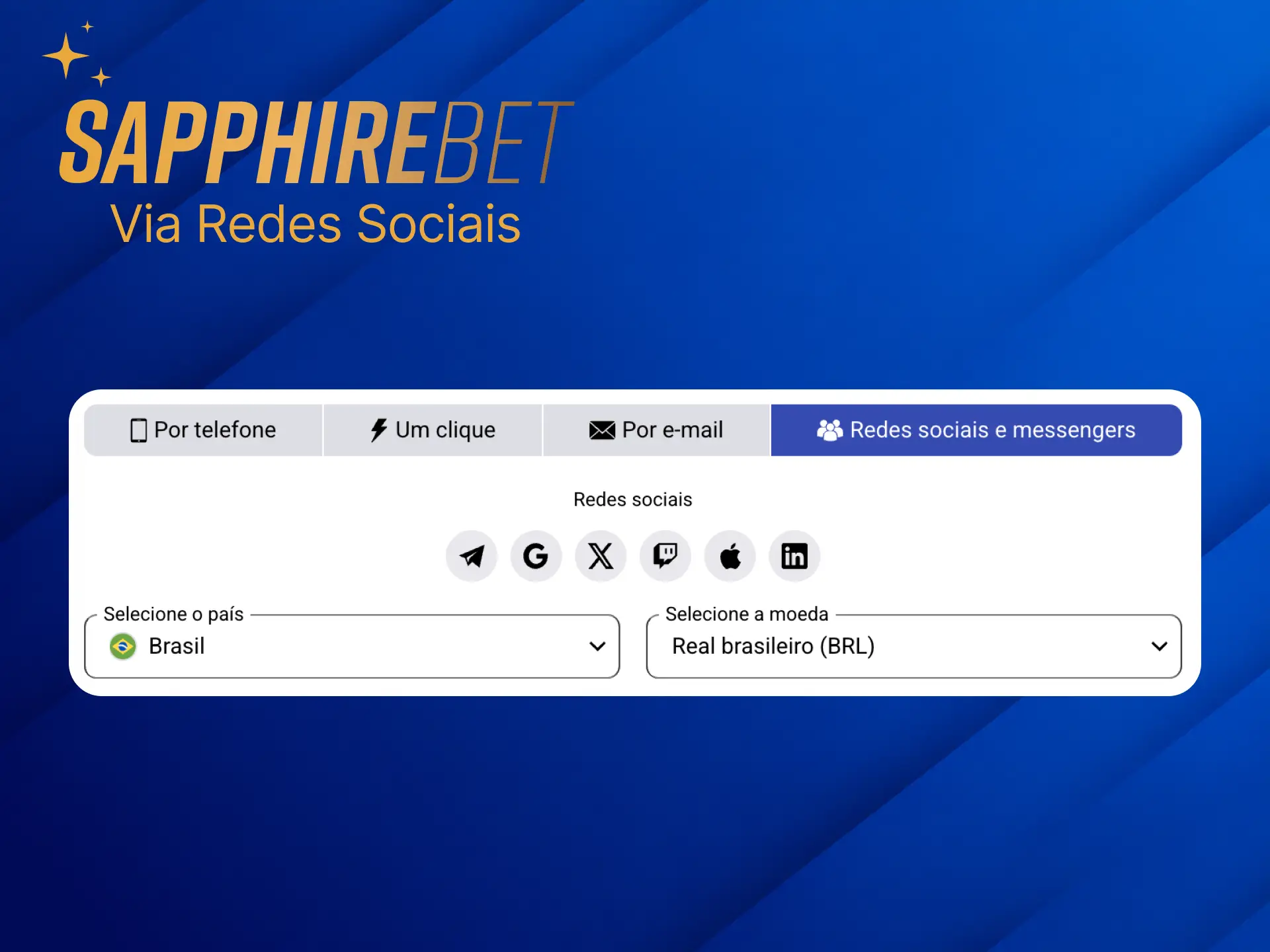 Use sua conta social para criar uma nova conta na Sapphirebet.